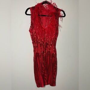 Glamorous Scarlet Feathered Sequin Dress
